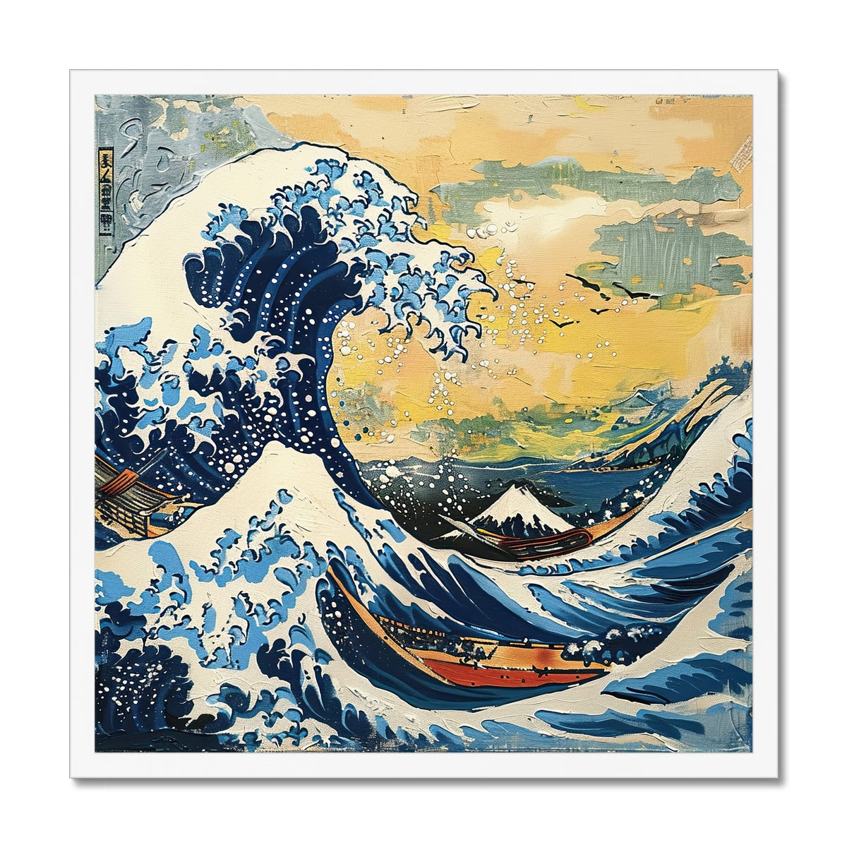 Woodblock Ocean Framed Print